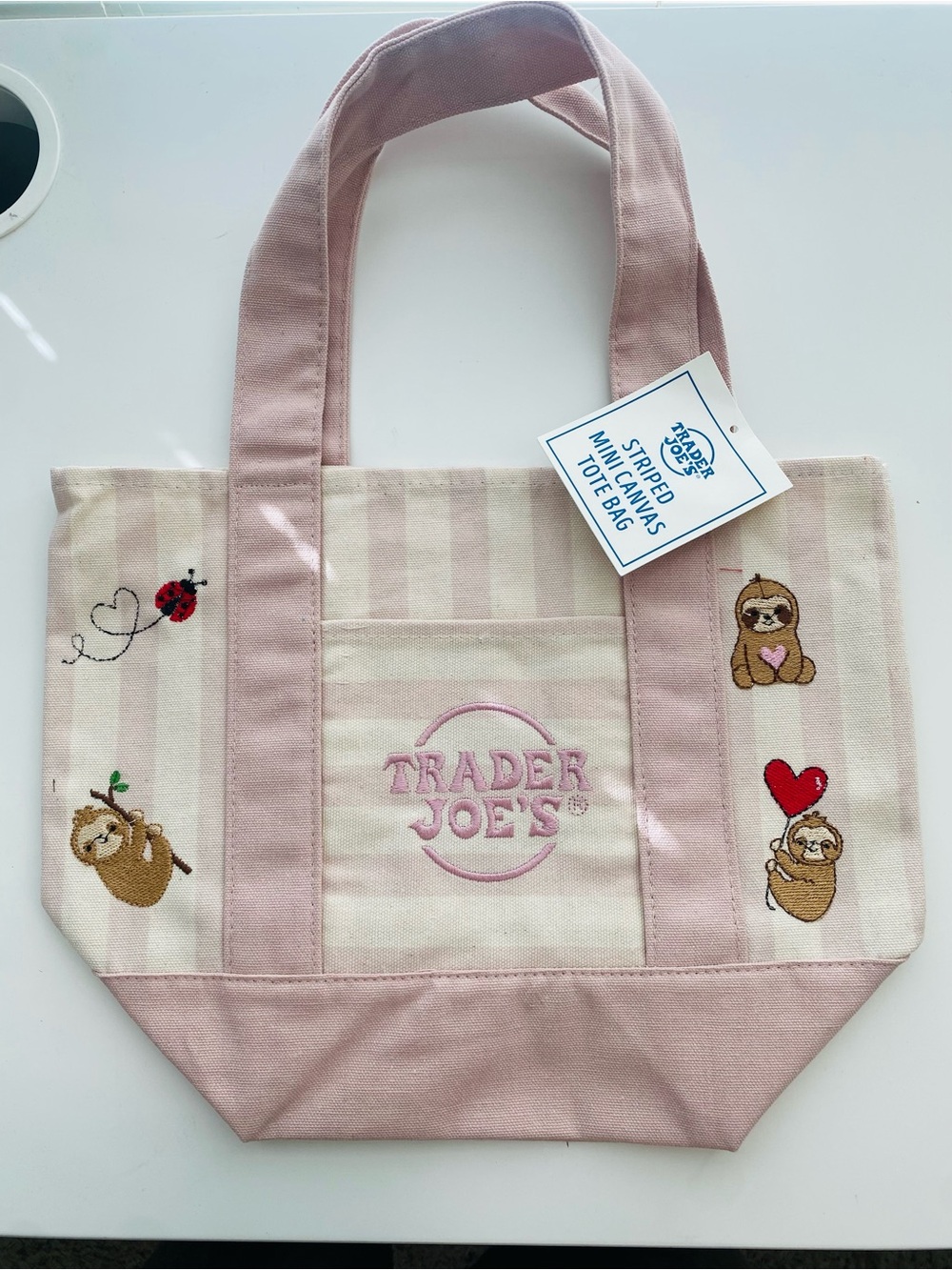 🩷Trader Joe’s Mini Canvas Tote Bags with Custom Embroidery - Picture 2 of 6